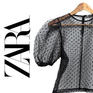 Black Polka Dot Organza Puff Sleeve